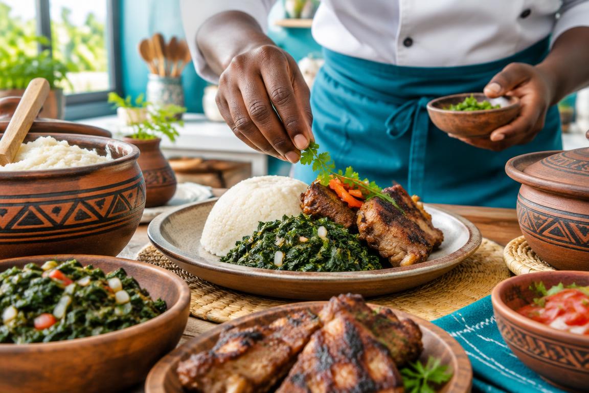 Zimbabwean dishes being prepared in a culinary workshop