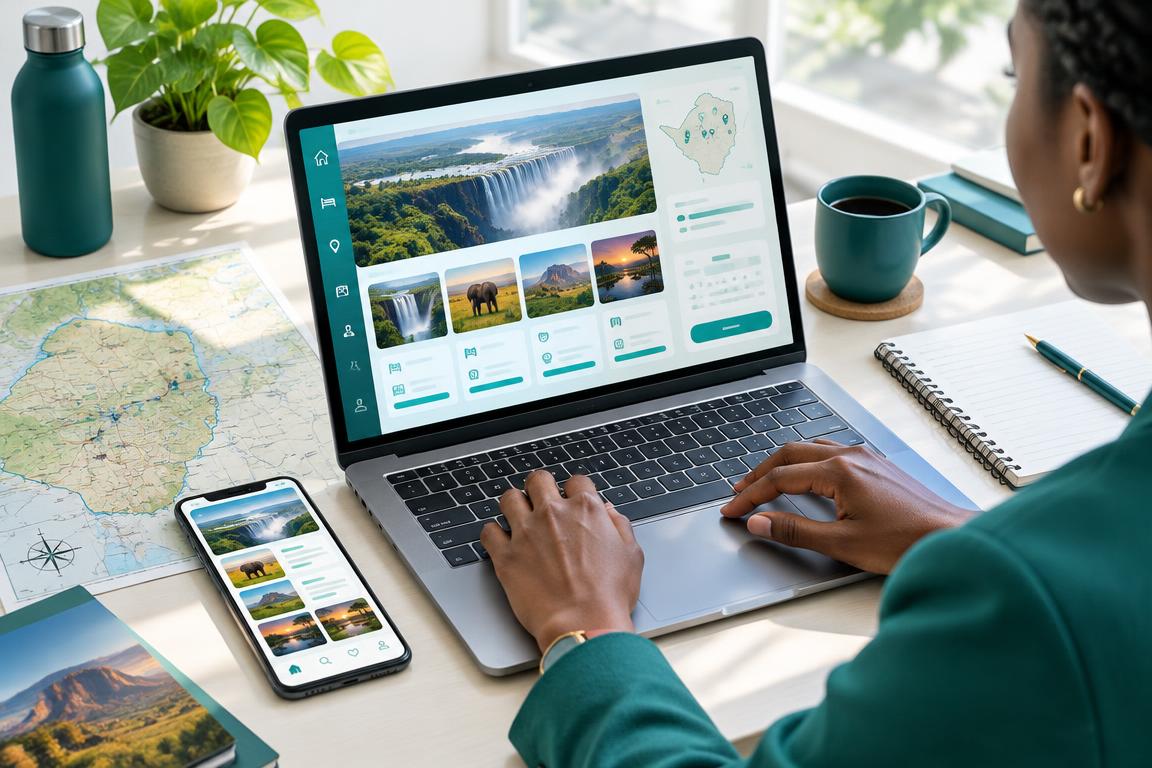 Tourism booking tools on a laptop and phone